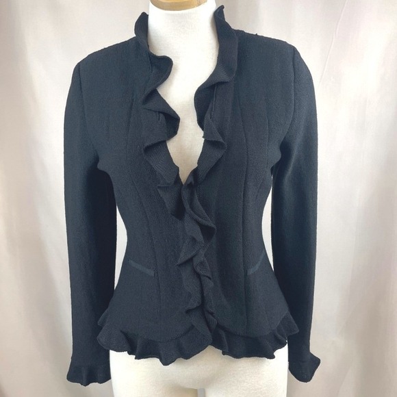 Steve Fabrikant Jackets & Blazers - Vintage FABRIKANT Womens (MP) Knit Blazer Wool Ruffle 90s Mobwife Whimsigoth USA